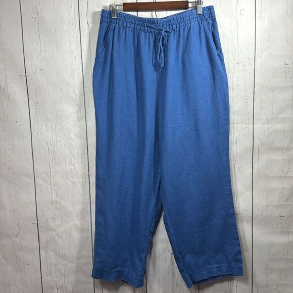Soft Surroundings  Linen Elastic Waist Pockets Beachy Coastal Blue Pull On Pants - Picture 5 of 13